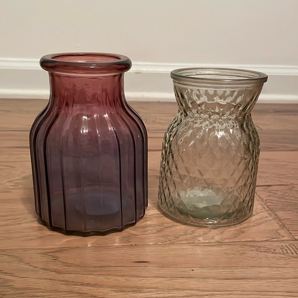 Elegant Glass Vase Set - Purple and Clear
